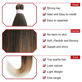 Xtrend 26 Inch EZ Braids 8Packs Ombre Pre-Stretched Easy Braiding Hair Extensions for Box Braids Hair Hot Water Setting Synthetic Fiber Hair Extensions 3 Tones 1B/27/613#