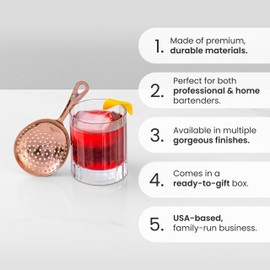 A Bar Above Professional Bartender Julep Strainer for Cocktail Drinks - 304 Antique Copper Strainer for Home Bar and Professional Bartenders - Great Strainer for Cocktail Shakers & Mixing Glasses