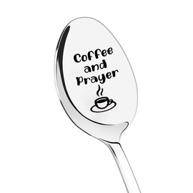 Christian Coffee Spoon Gift for Women Men Friends Coffee And Prayer Engraved Stainless Steel Spoon Gifts for Coffee Lovers Gift for Mom Dad Daughter Son Christmas Religious Gift Ideas