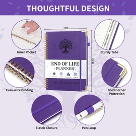 End of Life Planner, Spiral Estate Planning Organizer with Tabs for Senior, I'm Dead Now What Planner for Final Arrangements & Important Affairs with Large Print, 7.9"x10.4", Purple