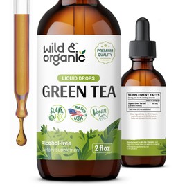 Wild & Organic Green Tea Extract Liquid Drops - Antioxidant Supplement - Natural Green Tea Supplements w/Camelia Sinensis - Vegan, Sugar & Alcohol-Free Tincture - 2 fl oz