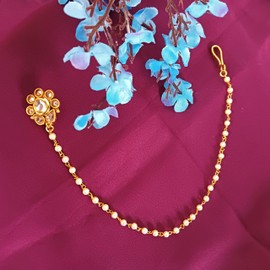 Efulgenz Indian Nose Ring With Chain Indian Jewelry Nose Ring Crystal Kundan Bridal Nose Pin With Faux Pearl Chain Nath Non Piercing Nose To Ear Chain Jewelry Press Nose Rings for Women