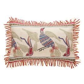 patdrea Designer Throw Pillow Covers 12"x20",Vintage Red Flying Bird Pattern Linen Pillowcases with Tassel Edges Pillows Cover for Couch,Decorative Rectangle Cushion for Living Room Outdoor Car