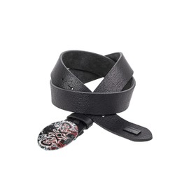 Cipo & Baxx Men's Leather Belt Snake Print Oval Clasp Brand Badge Rocky Belt CG203, black
