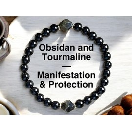 TUBIANCA TUBIANCA Obsidian & Black Tourmaline Bracelet, 6mm Beads, Manifestation & Protection Jewelry for Men & Women, Gifts for Mother's Day, Father's Day, Christmas, Valentine's, Birthdays, Anniversary