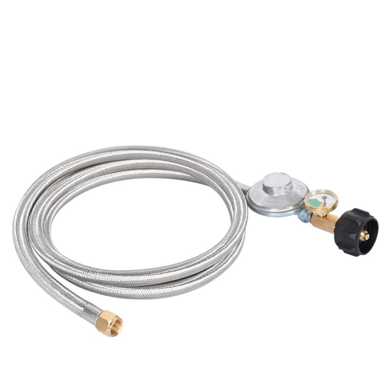 GasSaf 6FT Propane Regulator Hose with Gauge, Grill Regulator Hose