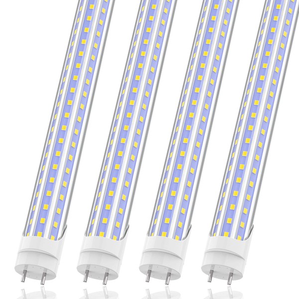 SHOPLED T8 LED Bulbs 4 Foot, 36W 6000K Cool White, Type B Tube Lights, 4FT LED Light Bulb Fluorescent Replacement, Ballast Bypass, D-Shaped, Double Ended Power, 4 Pack