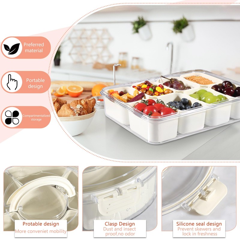 TUYSKE Snack Box Container-Divided Serving Tray with Dishwasher Safe Inner