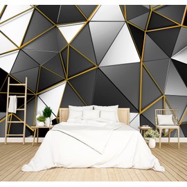 BZHXBZ - Black and Gold Geometry Wallpaper Bedroom Grey murals Modern Office Trendy Mens Room Decor Living Room tv Background Large Wall Mural - 160"x108" Not Peel and Stick