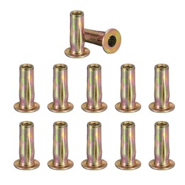 Awclub 5/16-18 Multi-Grip Rivet Nuts, 12pcs Pre-Bulbed Shank Flat Head Threaded Insert Nut Gold Zinc Plated Finish Carbon Steel Plus Nuts Construction Fasteners for Industrial