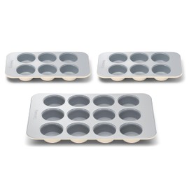 Caraway Nonstick Ceramic Muffin Pan Set - 2x 6 Cup & 1x 12 Cup – Non-Toxic, PTFE & PFOA Free – Aluminized Steel Core – For Baking Cupcakes, Muffins & More - Cream