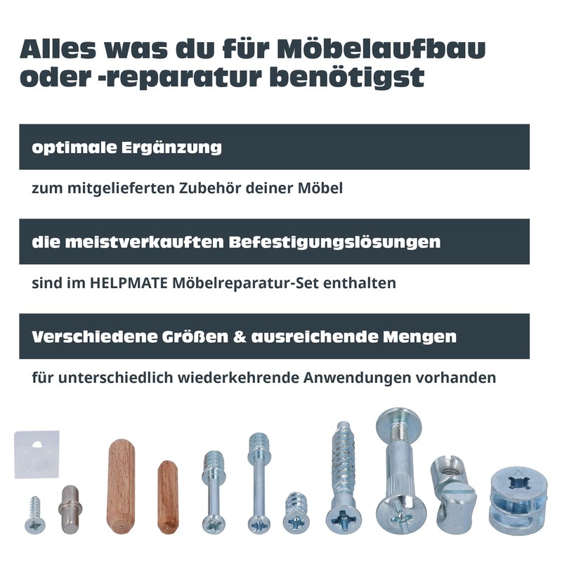 HELPMATE 124 Piece Furniture Screws Set - Nickel Plated Steel