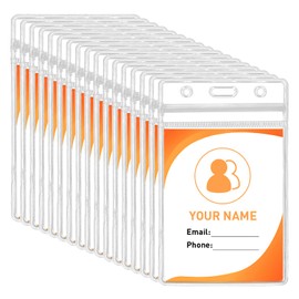 TBUKEOM 16 Pack Badge Holder, Vertical Duty ID Holder, Waterproof Clear Resealable Plastic id Badge Holder for Name Tags, Work Badges Fits Lanyards, Proximity & Credit Cards