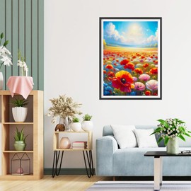 QQYRHN 5D Sea of Flowers Diamond Painting Kit for Adults Beginners Poppy Diamond Art Kits Complete DIY Sunrise Diamond Embroidery Set Perfect for Relaxation and Decoration 30 x 40 cm