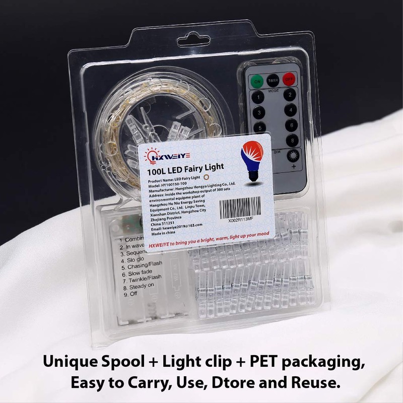 HXWEIYE Warm White Photo Clips String Light, Timer & 8
