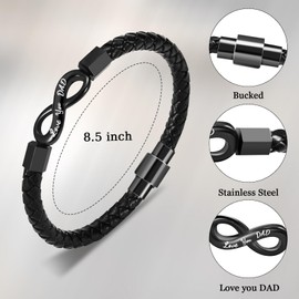 GBTBYS Love You Dad Bracelet, Fathers Day Dad Gifts from Daughter Son, Infinity Leather Bracelet Birthday Gifts Ideas for Daddy Best Stepdad New Dads to Be 1st First Time