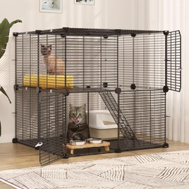 YITAHOME Cat Cage 2 Tier Indoor Cat Enclosures Kitten Cage DIY Pet Playpen Metal Kennel for 1-2 Cats, Ferret, Chinchilla, Rabbit, Small Animals, Kitty, Squirrel, RV Travel, Camping