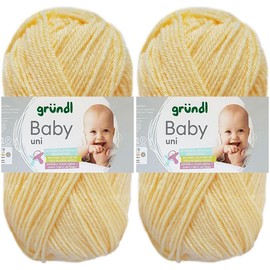 2 x 50 g Gründl Baby Plain Wool Set Including Instructions for Baby Teddy Bear (02 Pastel Yellow)