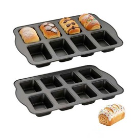 Astero 2 Pack Mini Loaf Pan with 8 Cavities Each, Nonstick Carbon Steel Mini Bread Baking Pan, Perfect for Banana Bread, Brownies, Cornbread, Mini Cakes, Meal Prep Baking