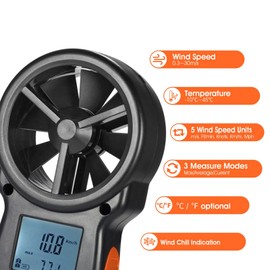 Anemometer Handheld Wind Speed Meter, Kethvoz Digital Air Flow Meter Measure Windspeed Wind Temperature for Shooting Climbing Drone Kite Flying HVAC CFM Air Balance