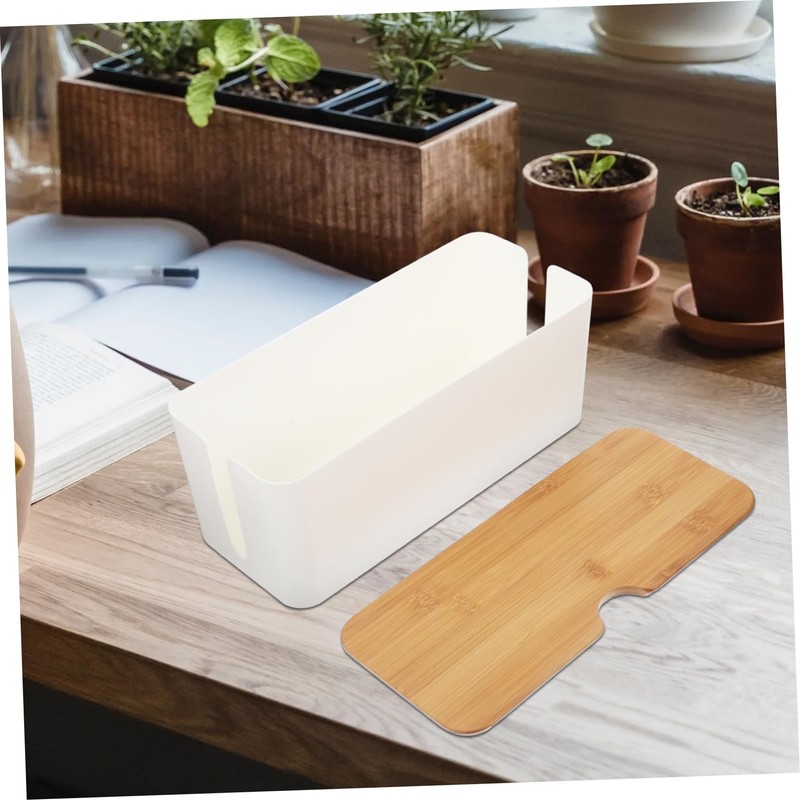 KOMBIUDA Bamboo Cord Organizer Box with Lid Capacity Cable Management