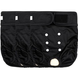 Langsprit Washable Female Dog Diapers (3 Pack) - No Leak Reusable Diapers for Doggy Female in Period - Highly Absorbent Dog Heat Panties with Adjustable Snaps Black L Size