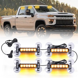 Tiannor 4X 6.1 inch Emergency Strobe Lights Amber 24 LED Waterproof Hazard Warning Flashing Safety Dash Front/Rear/Side Windshield Lights for Construction Vehicles Tow/Plow Work Trucks