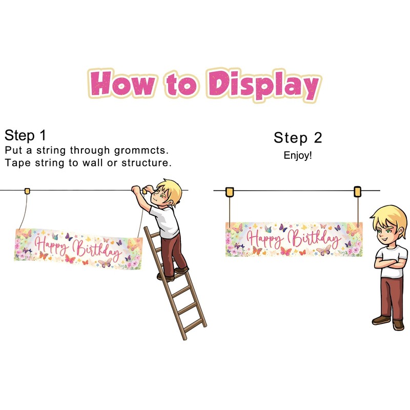 Butterfly Birthday Banner 7.8 x 1.9 ft, Floral Butterfly Birthday