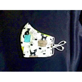 Handmade Contoured Black ALLEY CAT Face MASK with Filter Pocket LARGE with Adjustable Fit