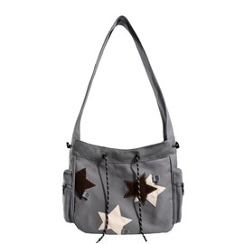 KlaOYer Cute Messenger Bag Canvas Shoulder Bag Star Crossbody Purse Y2K Tote Bag Kawaii Aesthetic Hobo Handbag for Women (Gray)