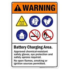 Warning Battery Charging Area Approved Chemical Resistant Safety Gloves Sign, 10x14 Inches, Rust Free .040 Aluminum, Fade Resistant, Made in USA by My Sign Center