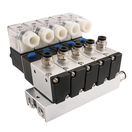 Baomain 5 Space Pneumatic Solenoid Valve 3V210-08 24VDC PT1/4 2 Position 3 Way with Base Muffler Quick Fittings Set