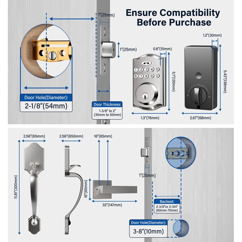 zafano Door Lock with 2 Lever Handles - Keyless Entry