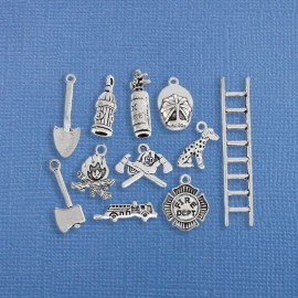 Unbranded Deluxe Fireman Charm Collection Antique Silver Tone 11 Charms - COL257