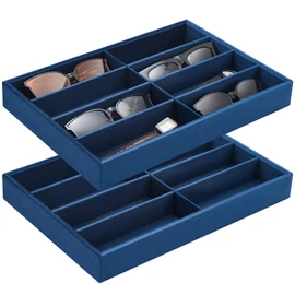 Amylove 2 Pcs Sunglass Organizer Trays Glasses Stackable Jewelry Trays Sunglass Organizer Display Box(8 Grids,Navy Blue)