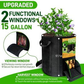 4 Pcs 15 Gallon Potato Grow Bags with Harvest & Visible Windows, Thickened Nonwoven Fabric Potato Planter,Potato Growing Containers with Sturdy Handles, Potato Bags for Growing Potatoes Vegetables