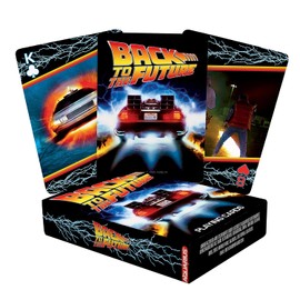 AQUARIUS Back to the Future Playing Cards - Baraja temática de regreso al futuro para tus juegos de cartas favoritos - Producto oficial BTTF y coleccionables, negro, rojo, amarillo, 2.5 x 3.5 pulgadas