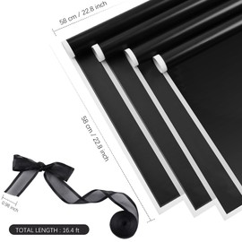 Jutieuo 20 Sheets Flower Wrapping Paper Florist Bouquet Supplies Waterproof White Edge Floral Wrapping Paper with Ribbon, 22.8x22.8 inch (Black)