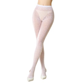 MANZI White Patterned Tights Knitted Lace Hollow Vintage Floral Fishnet Stocking Tights for Women Fan