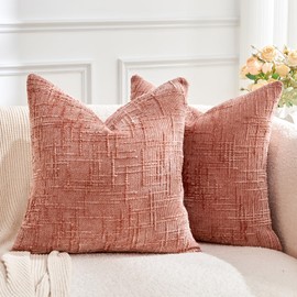GriNeed Throw Pillow Covers Pink Set of 2 20x20 Inch Pillow Covers, Soft Chenille Neutral Decorative Pillowcases for Couch Sofa Bed Living Room, Home Cute Decor, Modern Farmhouse Cushion Covers