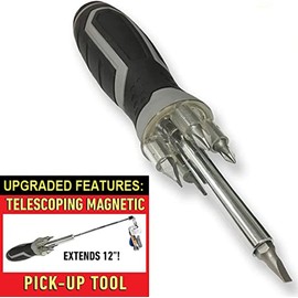Light Driver LED Screwdriver with Drive Socket and 12" Telescoping, MAGNETIC Pick-up Tool