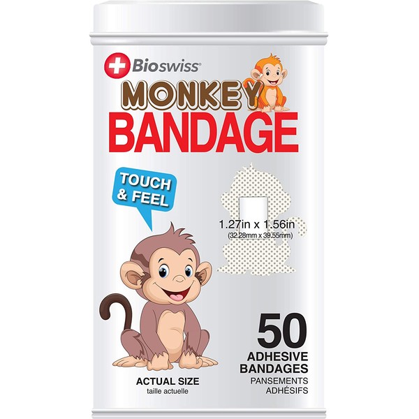 BioSwiss Novelty Bandages Collectable Tin, Self-Adhesive Funny First Aid Bandages, Novelty Gag Gift (Monkeys)