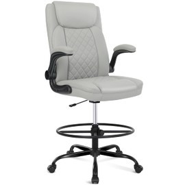 Misolant Drafting Chair, Tall Office Chair for Standing Desk, Standing Chair with Adjustable Height and Flip-up Armrest, Leather Drafting Chair, High Office Chair for Counter Height Desk