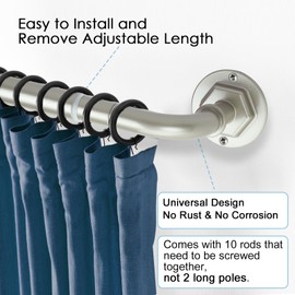 Byondeth Curtain Rods for Windows 16 to 144 Inches Adjustable Blackout Wrap Around 1 Inch Diameter Curtain Rod, Brushed Nickel