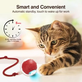 AMHSURET Electric Interactive Cat Toy Ball - Automatic Rolling Silicone Cat Toys for Indoor Cats, Durable Chew-Proof Motorized Kitty Ball with LED Light, Fun Exercise Toys for Bored Kittens（red）