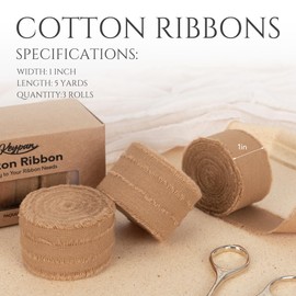 Keypan Fall Ribbon 1" x 15 Yards with Frayed Fringe Fabric Camel Cotton Ribbons for Gift Wrapping Wedding Invitations Flower Bouquet Baby Shower