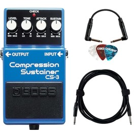 Boss CS-3 Compressor/Sustainer Bundle with Instrument Cable, Patch Cable, and Picks