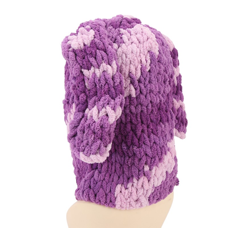 Bunny Ear Knitted Hat Purple Warm Windproof Thicken Stretchy Stylish