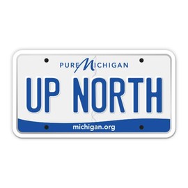 Squiddy Up North Michigan State License Plate Style - Vinyl Sticker for Car, Laptop, Notebook (5" Wide)