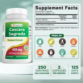 Best Naturals Cascara Sagrada 450 mg 250 Capsules (250 Count (Pack of 2))